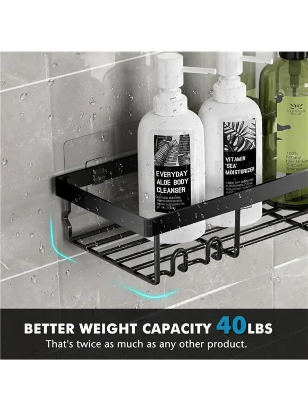 Shower Caddy Self Adhesive Black Shelf Organizer Bathroom Storage RV Decor